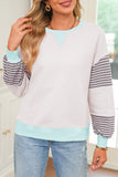 Color Block Patchwork Striped Sleeve Sweatshirt- 3 Colors