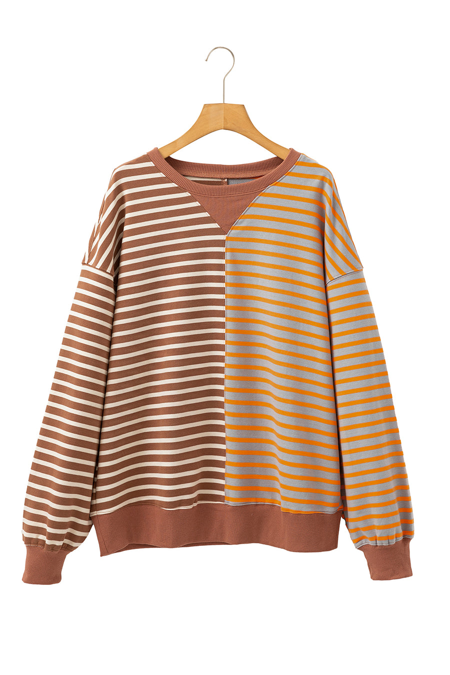 Striped Color Block Drop Shoulder Oversized Sweatshirt- 2 Colors