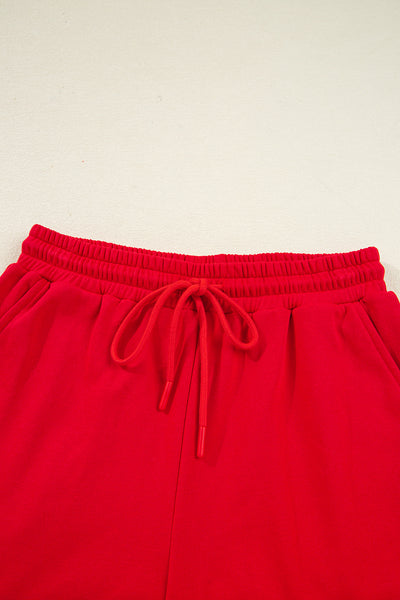 Varsity Striped Sleeve Drop Shoulder Sweatshirt and Shorts Set- 5 Colors