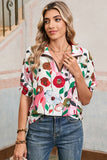 Floral V-Neck Contrast Trim Short Sleeve Blouse- 2 Colors