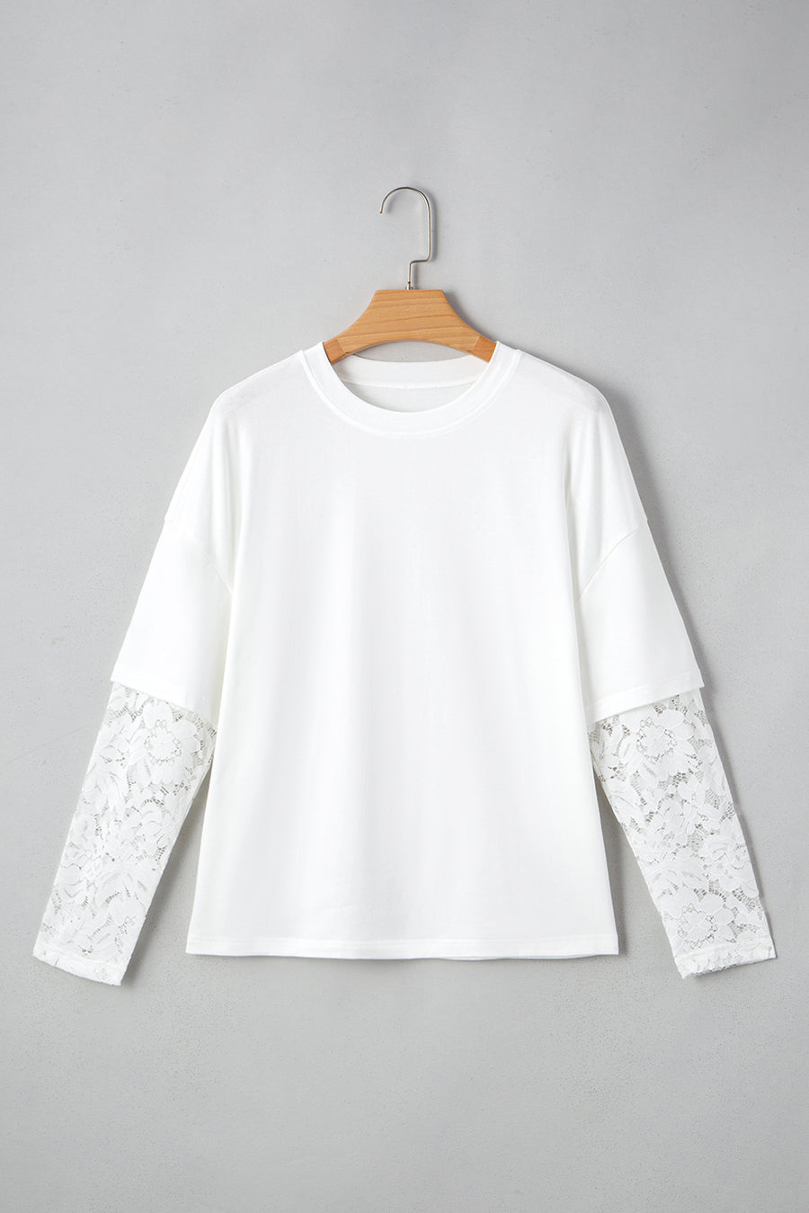 Lace Long Sleeve Drop Shoulder T-Shirt- 2 Colors