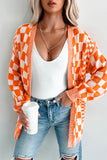 Black Checkered Open Front Drop Shoulder Cardigan