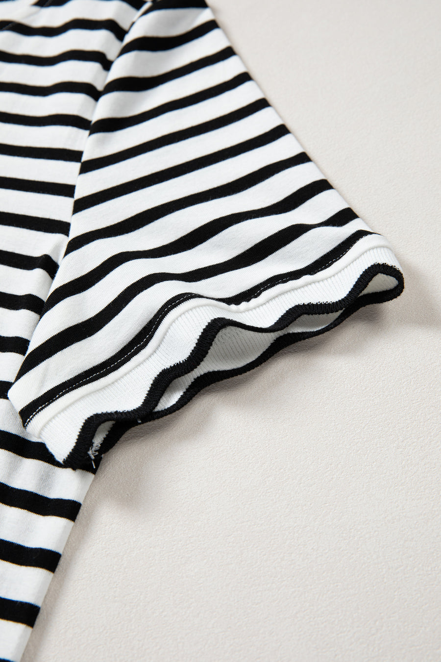 Striped Scalloped Trim Crew Neck Short Sleeve T-Shirt- 5 Colors