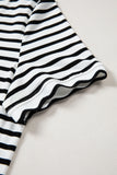 Striped Scalloped Trim Crew Neck Short Sleeve T-Shirt- 5 Colors