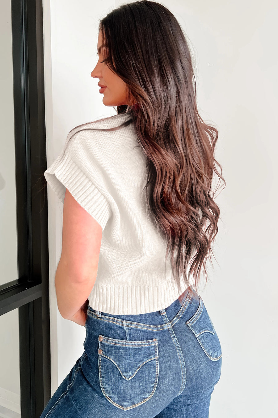 Heart Cropped Short Sleeve Mock Neck Sweater- 3 Colors