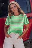 Striped Scalloped Trim Crew Neck Short Sleeve T-Shirt- 5 Colors