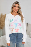 White & Pastel Bows Loose Fit Drop Sleeve Sweatshirt