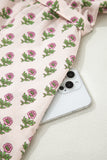 Pink Floral Print V-Neck Scallop Trim Button-Up Short Sleeve Maxi Dress