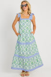 Pink Geometric Floral Print Striped Patchwork Detail Sleeveless Dress（Runs Small ）