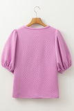 Orchid Textured Crew Neck Puff Sleeve Blouse