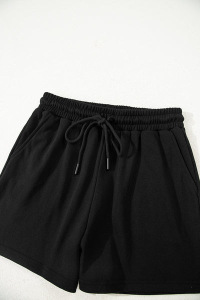 Varsity Striped Sleeve Drop Shoulder Sweatshirt and Shorts Set- 5 Colors