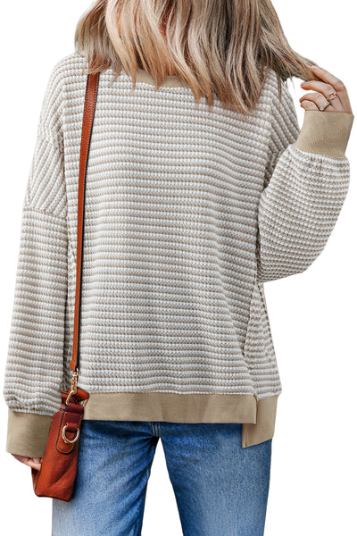 Striped Ribbed Exposed Seam Long Sleeve Oversized Top- 3 Colors