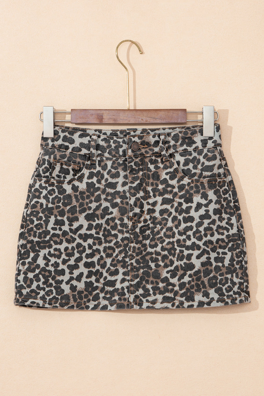 Leopard Print Denim Mini Skirt