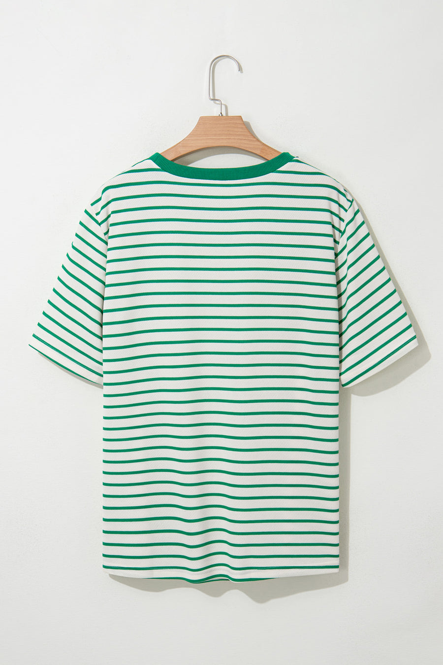 Plus Size Green Striped Ribbed T-Shirt