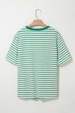Plus Size Green Striped Ribbed T-Shirt