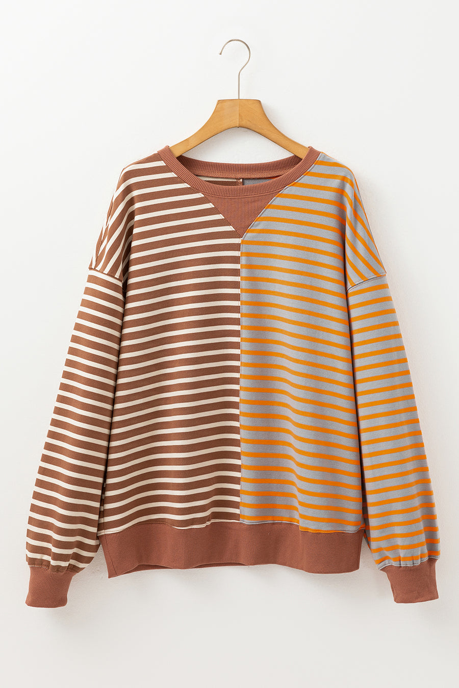 Striped Color Block Drop Shoulder Oversized Sweatshirt- 2 Colors