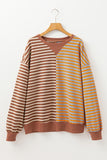 Striped Color Block Drop Shoulder Oversized Sweatshirt- 2 Colors