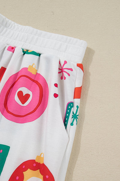 Pink Santa Claus Graphic Christmas Tree Pajama Set