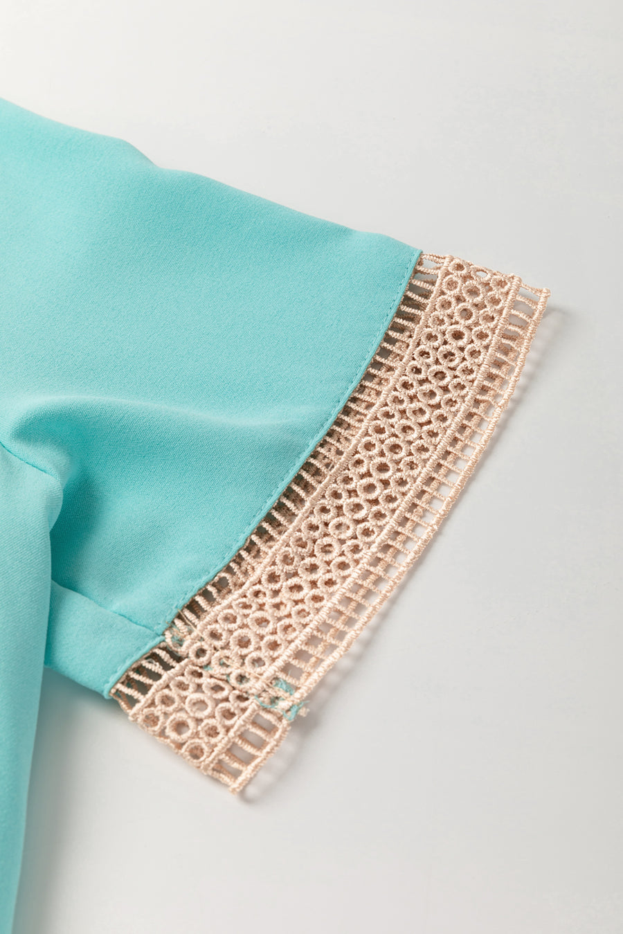 Green Lace Trim V Neck Short Sleeve Blouse