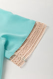 Green Lace Trim V Neck Short Sleeve Blouse