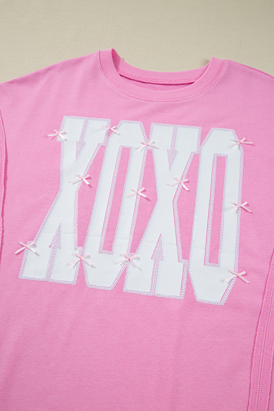 Bow & Sequin XOXO Exposed Seam Slit Hem Baggy Sweatshirt- 3 Colors