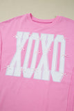 Bow & Sequin XOXO Exposed Seam Slit Hem Baggy Sweatshirt- 3 Colors