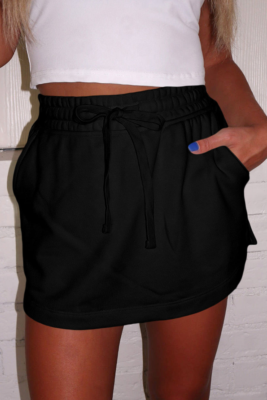 French Terry Drawstring Skort with Pockets- 3 Colors