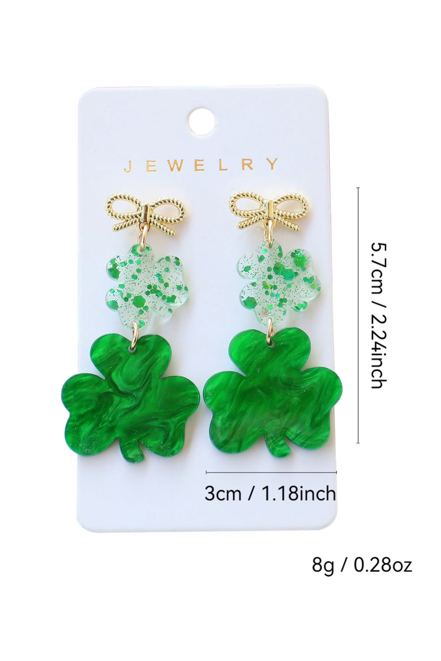 Green Double Clover & Bow Drop Post Earrings