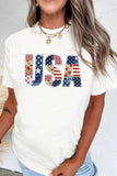 White Faux Patchwork USA Graphic T-Shirt