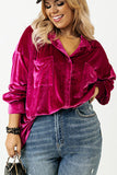 Plus Size Bright Pink Velvet Chest Pocket Drop Shoulder Shirt