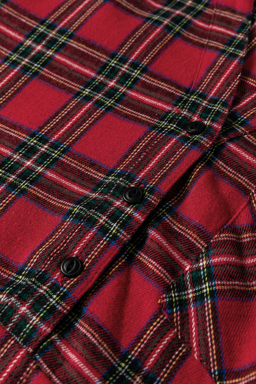 Red Plaid Shirt Collared Quarter Button-Up Ruffled Hem Long Sleeve Mini Dress