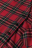 Red Plaid Shirt Collared Quarter Button-Up Ruffled Hem Long Sleeve Mini Dress