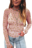 Floral Print Mesh Slim Fit Long Sleeve Blouse- 2 Colors