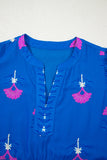 Blue Floral Print Notched Neck Flounce Sleeve Maxi Dress with Pockets- 2 Colors