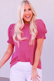 Hot Pink Smocked Short Puff Sleeve Blouse