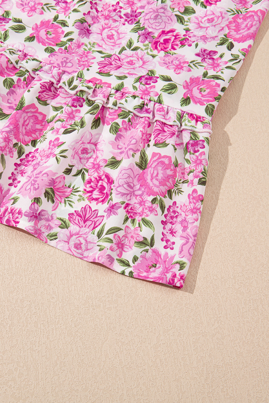 Pink Floral Smocked Puff Sleeve Flowy Midi Dress