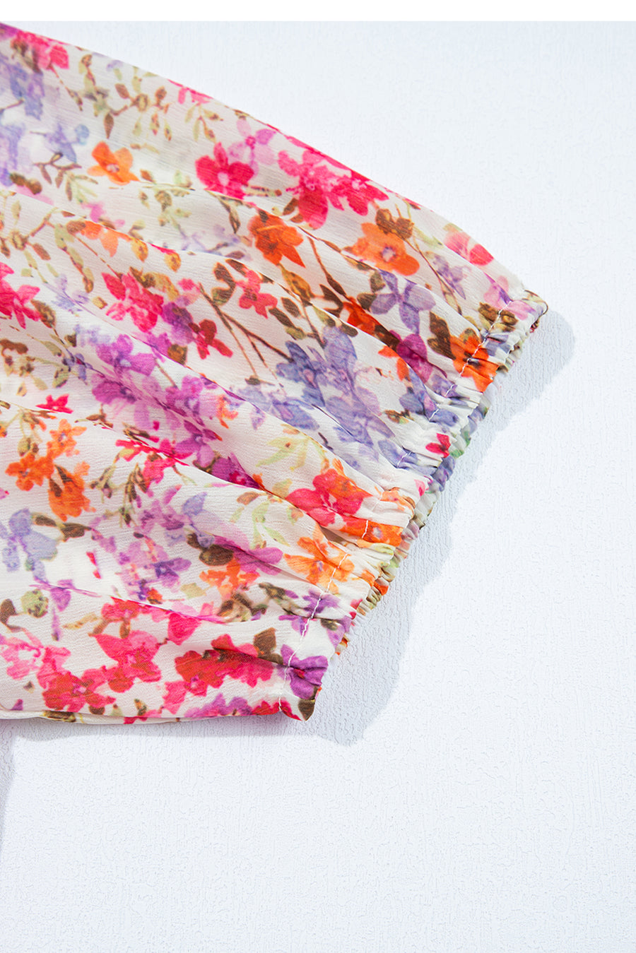 Multicolored Floral Print Notched V-Neck Puff Sleeve Tiered Mini Dress