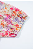 Multicolored Floral Print Notched V-Neck Puff Sleeve Tiered Mini Dress