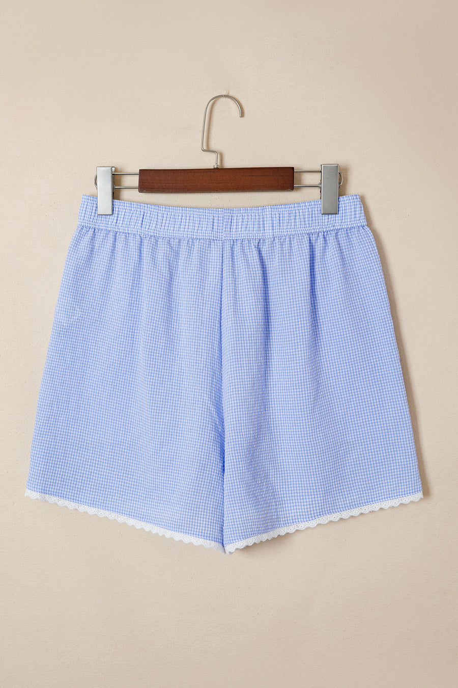 Gingham Button Detail Lace Trim Boxer Shorts- 2 Colors