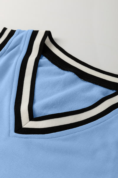 Purple Orchid Contrast Trim V Neck Sleeveless Mini Dress