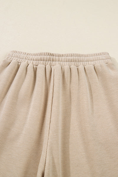 Dark Khaki Drawstring Pullover Hoodie and High Waist Pants Corduroy Suit