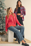 Red Plaid Print Drop Sleeve Loose Shirt Shacket