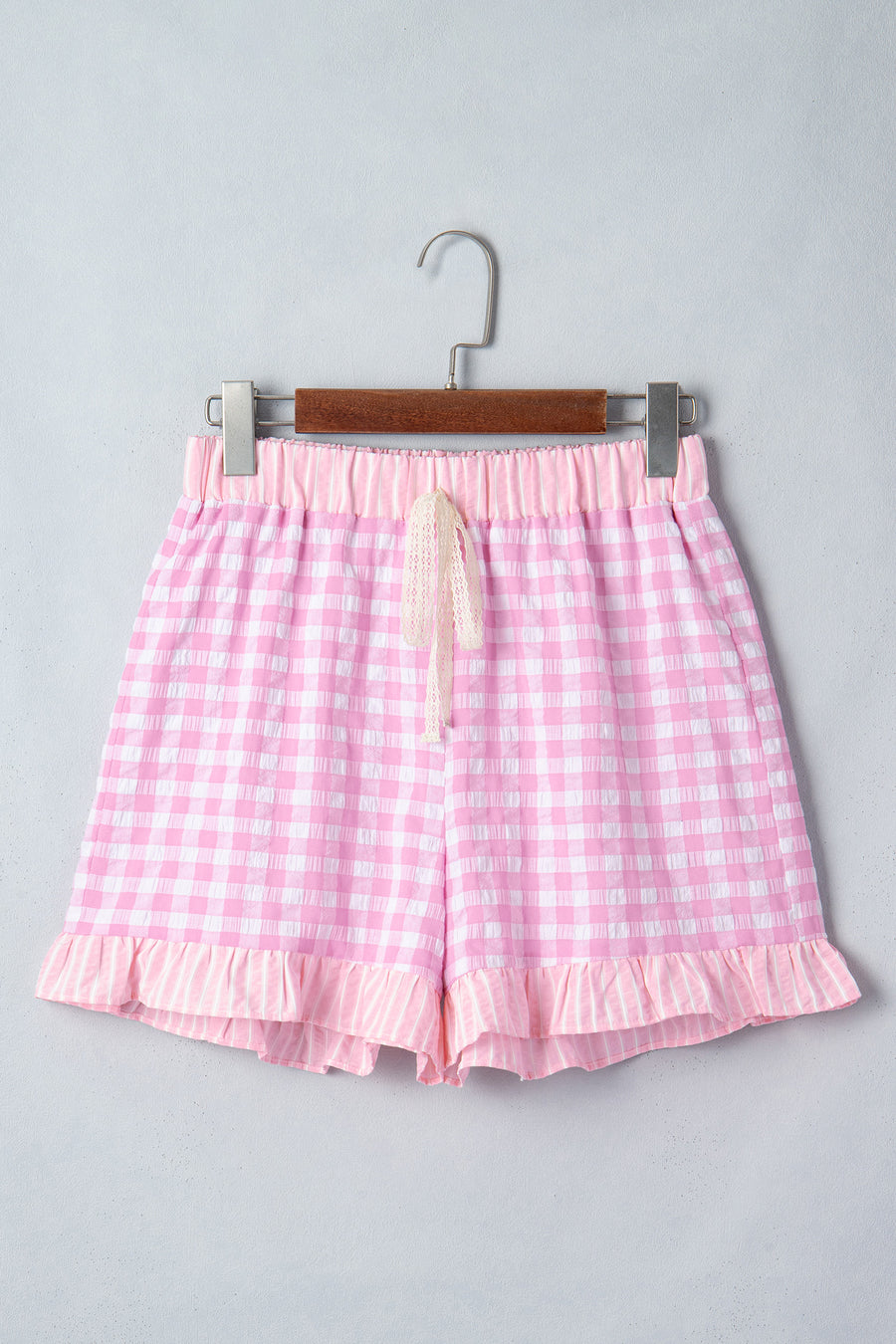 Gingham and Striped Ruffle Trim Lace Tie Shorts- 3 Colors