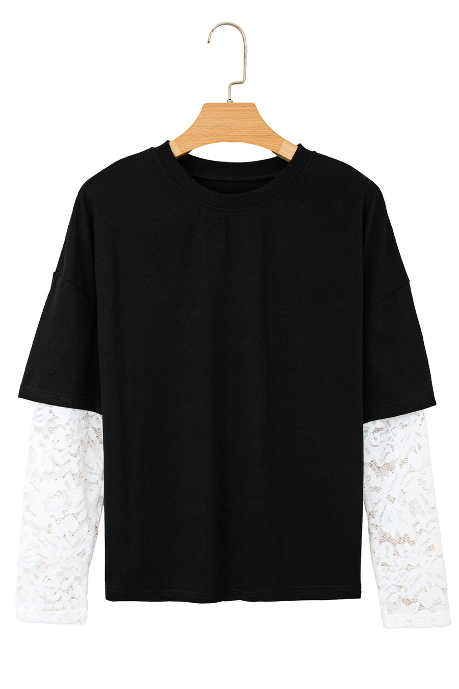 Lace Long Sleeve Drop Shoulder T-Shirt- 2 Colors