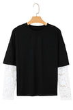 Lace Long Sleeve Drop Shoulder T-Shirt- 2 Colors