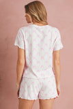 Pink Bow Print Lettuce Trim Short Sleeve Top and Shorts Pajama Set