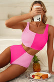 Corded Color Block Square Neck Tankini- 3 Colors