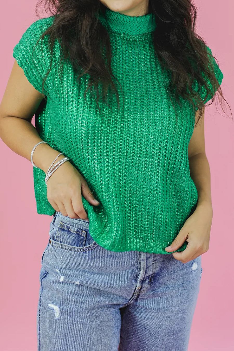 Knit High Neck Cap Sleeve Sweater- 2 Colors