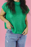 Knit High Neck Cap Sleeve Sweater- 2 Colors
