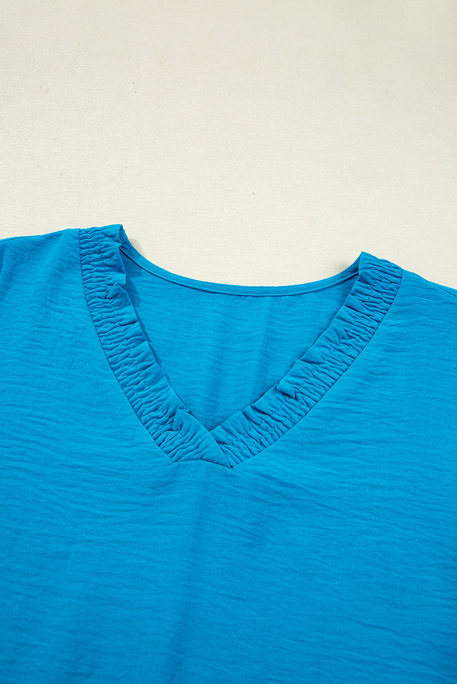 Frill V-Neck Lantern Sleeve Crinkled Blouse- 3 Colors